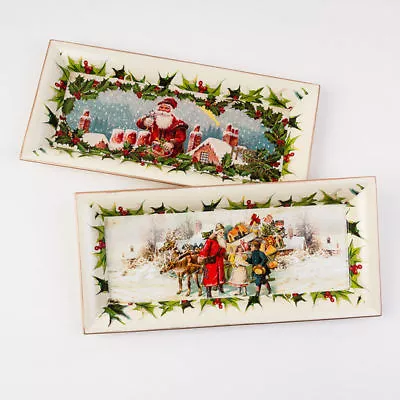 Father Christmas Victorian Era Style Plastic 14  Decorative Trays Set Of 2 New • $28.99