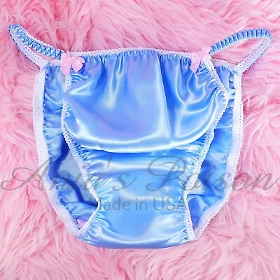 Sissy Satin Panties For MEN - Baby Blue Shiny String Bikini Or Bra Or Skirt • $16.19