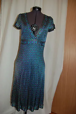 MNG Dress Green Purple Patten Viscose Stretch Womens US Small • $4.49