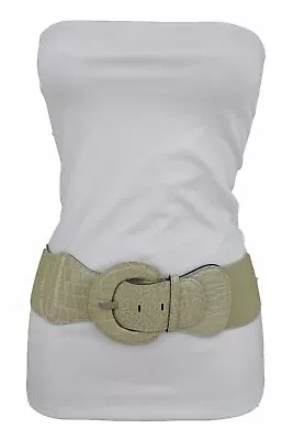 Women Fashion Light Beige Faux Leather Stretch Band Belt Casual Outfit XS S M • £10.57