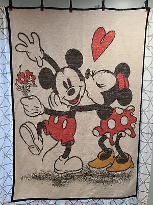 Vintage Biederlack Mickey And Minnie Mouse Hearts Disney Throw Blanket 74 X 52 • $60