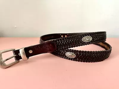 Columbia Brown Leather Silver-tone Hunting Fishing Braided Belt Mens Size 38 • $22.89