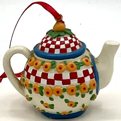 Cute Mary Engelbreit Tea Pot Ornament Christmas Gift Mother Flowers Checks • $8.95