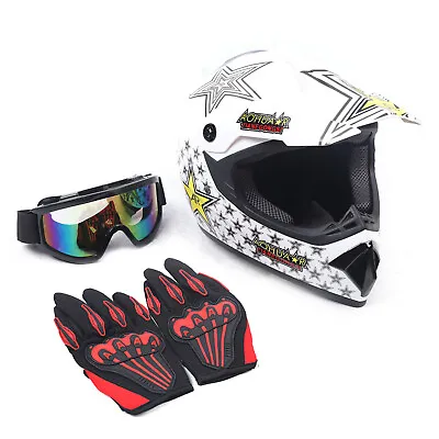 DOT Motorcycle Adult Helmet W/Goggles+Gloves Motocross MX ATV Dirt Bike Off-Road • $39.25