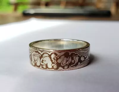 Mokume-Gane Ring With  Jesus  Word Design | Sri Lankan Handmade Jewellery • $109.99