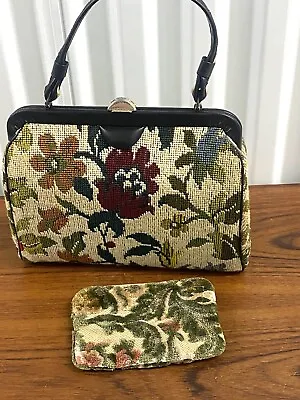 1960s Vintage Kadin Floral Tapestry Handbag & Small Zip Purse • $63.99