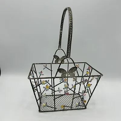 Vintage Metal Wire Basket Flower Beads Spring Summer Butterflies • $18