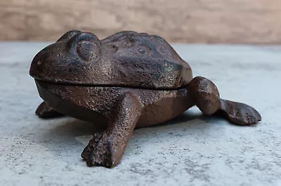 Rustic Vintage Cast Iron Garden Frog Toad Decorative Key Box Small Figurine • $19.99