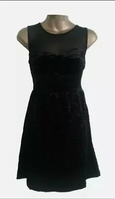 Gorgeous Topshop Ladies Velour With Mesh Insert Skater Dress. Black. UK 12. New  • £2.99