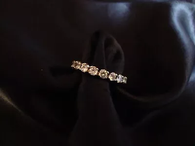 Vtg Sterling Silver Eternity Band Cubic Zirconia Ring Gold Wash Sparkly Size 6.5 • $34.99