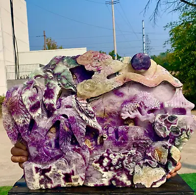 19.29LB Natural Purple Fluorite Cube Hand Carved Relief Landscape Mineral Sample • $2916