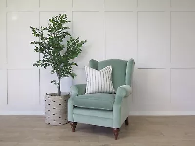 Sage/Mint Green Vintage Velvet MARKS & SPENCER Highland Wingback Armchair • £325