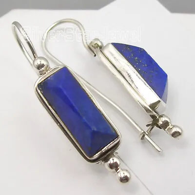925 Pure Silver Real Lapis Lazuli Vintage Style Dangle Earrings Engagement Gift • $16.50