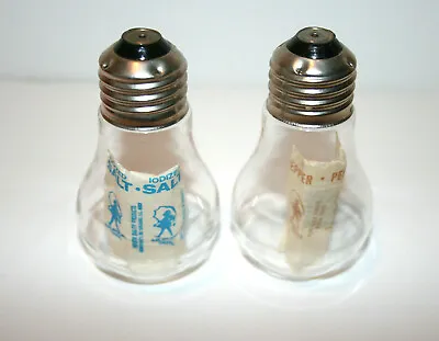 VTG USA  RITE LITE  Watt Fun! Set 2 Lightbulb Glass Salt & Pepper Shakers Morton • $22.46