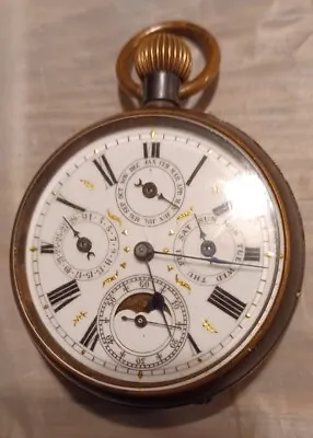 1880's  Triple Calander Moon Phase Pocket Watch Running ! LAST CHANCE • $600