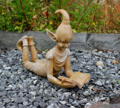 £16.99 • Buy Reading Pixie Resin Garden Ornament Outdoor Indoor Statue Lying Fairy Sculpture