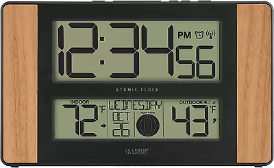 La Crosse Technology Atomic Digital Clock With Outdoor Temperature Wood Oak 0 • $50.98