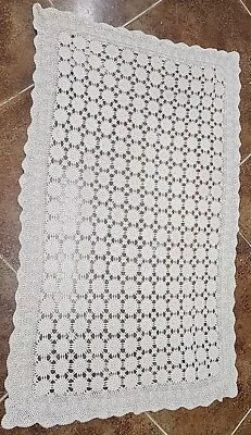 VTG Crochet Lace Tablecloth Bedspread Rectangle Ivory Grandma Granny Core • $39.99