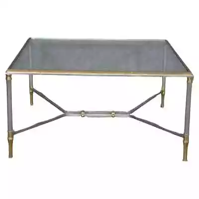 Maison Jansen Attributed Metal And Brass Glass Top Coffee Table • $2095