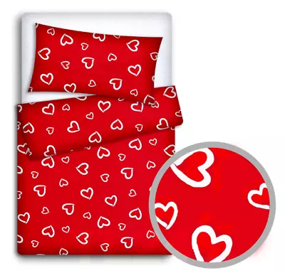 £11.89 • Buy BABY BEDDING SET 120x90 PILLOWCASE DUVET COVER 2PC FIT COT WHITE HEARTS ON RED