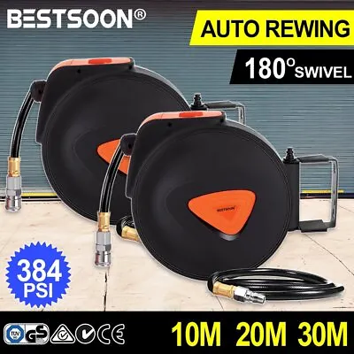 BESTSOON 10/20/30m Retractable Air Hose Reel Compressor Auto Rewind Wall Mounted • $109