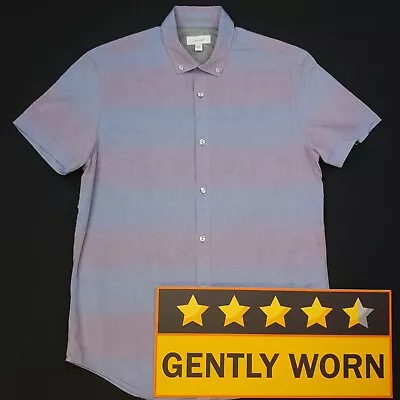 Calvin Klein Short Sleeve Shirt SMALL Slim Fit Purple Blue Short Sleeve Striped • £12.99