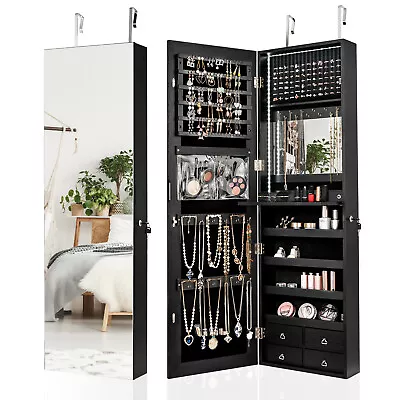 96 LED Lights Wall Door Mounted Armoire Mirror Jewelry Cabinet W/ Makeup Rack • $119.99