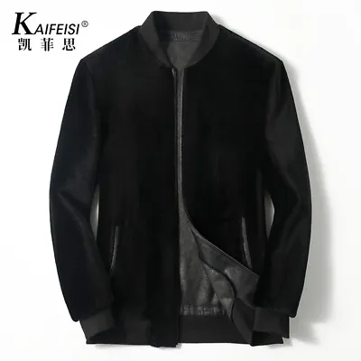 Sheepshear Mens Short Jacket Fur Genuine Leather Jacket Fur Overcoats Black Tops • $177.09