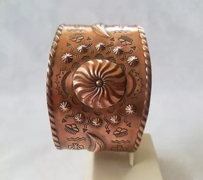 Vintage Native American Stamped Wide Copper Cuff Bracelet • $15.99