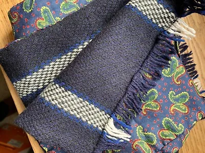 Vintage Sammy Paisley /Blue Wool Reversible Scarf Scooter Mod  1960s 1970s VVGC • £11