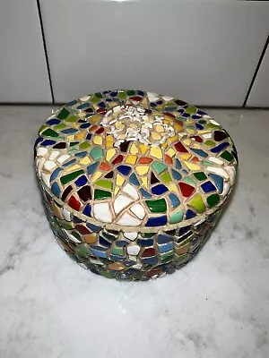 Barcino Mosaic Hand Painted Trinket Box Round 2008. • $8.99