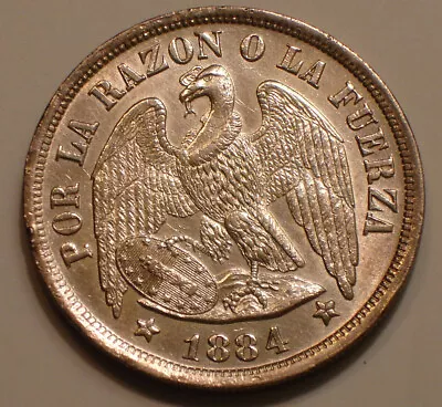 1884 Silver Peso Of Chile Frosty HIGHER GRADE • $79