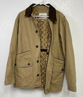 Orvis Field Barn Jacket Chore Coat Mens Medium Quilted Liner Tan Brown Collar • $44.88