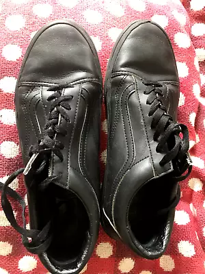 Boys/Mens Black Leather Old Skool Vans Size 8 (school Shoes) • £10