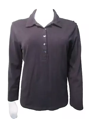 VELVET Brand Black Long Sleeve Polo Shirt Women's L USA • $9.99