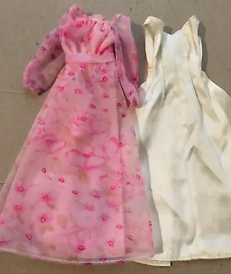 Lot  2 Vintage Handmade Dresses - Fits Barbie Dolls - Floral Pink & White Snaps • $9.95