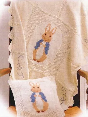 KNITTING PATTERN Peter Rabbit Intarsia Blanket Shawl Cushion Pillow Cot Cover • £2.15