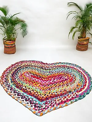 Heart Rug Rainbow Rugs Reversible Braided Loveheart Mat Multi Colour 60cm X 90cm • £29