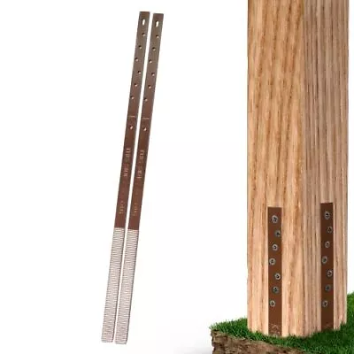 Pack Of 2 Wood Fence Post Repair Stakes Straight And Solid Tube Metal Brown • £24.08