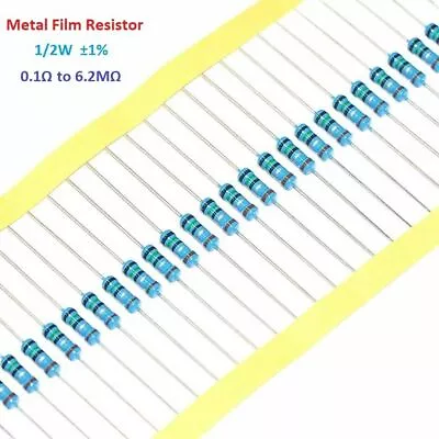 50pcs 0.5W 1/2W Metal Film Resistor 1% Tolerance 0.1 Ohm To 6.2M Ohm • $5.39