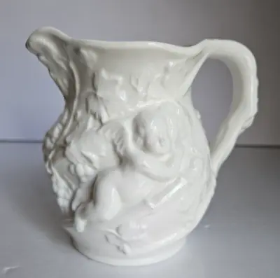 Vintage Minton White Bone China Pitcher Raised Cherub Figures 5  Tall OA-2214  • $16.99