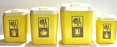 Set 4 Mid Century Vintage Yellow Retro Nesting Canister Lustro Ware Rooster Atom • $27.99