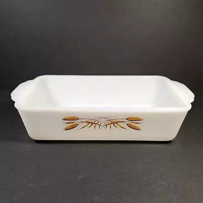 Vintage FIRE KING #409 REVERSE STAMP - Amber Harvest Wheat Pattern 1 Qt Loaf Pan • $9.95