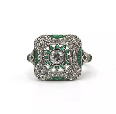 Art Deco Style Emerald Ring Wedding Ring 14K White Gold 1.4Ct Cubic Zircon Ring • $254.76