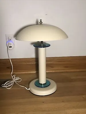 18.25” 2 Bulb Atomic Saucer UFO Mushroom Dome White Table Desk 3 Way Touch Lamp • $44.99