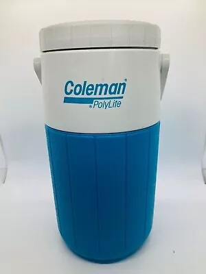 Vintage 1983 Coleman 5590 1/2 Gallon Water Jug Turquoise Blue White Screw-On Cap • $14
