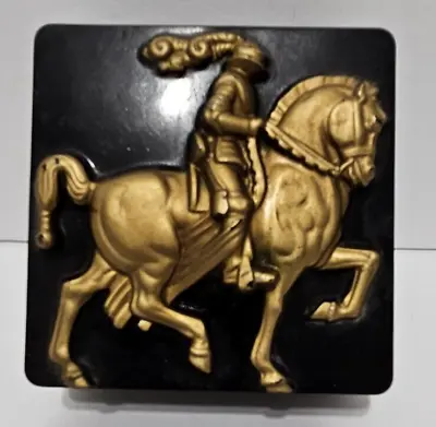 Vintage Hickok Hard Plastic Gold Knight On Horse Black Cigarette Trinket Box USA • $24.99