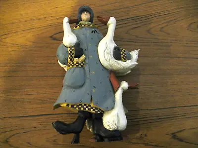 Vintage 1996 Williraye Studio Woman Holding Geese WW1004 Folk Art Figure Retired • $19