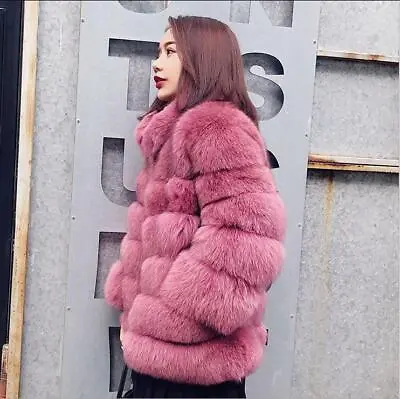 Womens Lady Winter Warm Thick Outdoor Stand Collar Fur Mid Long Coats New • $77.04