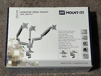 Mount-It! MI-2753 Triple Monitor Mount With USB Port • $55
